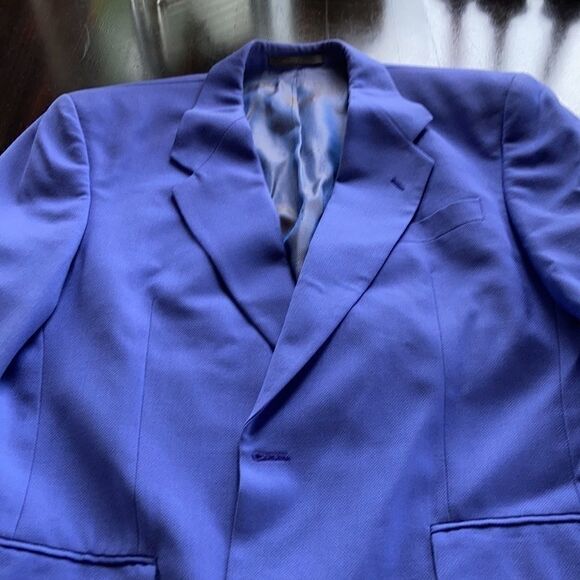 LAGO maggiore Sharp Shoulder Blazer wool cornflower blue blazer 44R - Picture 16 of 16